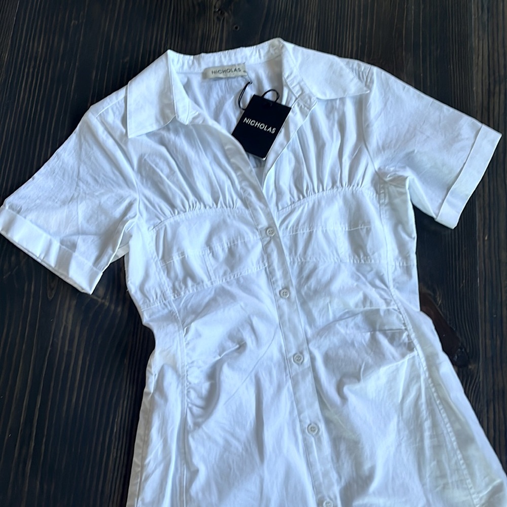 NICHOLAS White Tenley Buttondown MIDI Dress w/ Corset Seaming size 2 NWT